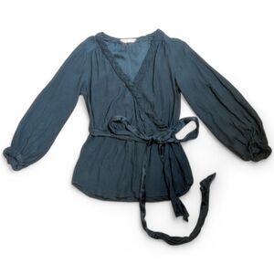 Rebecca Taylor 100% Silk Teal Faux Wrap Top Braided Detail Size 6 Party Office